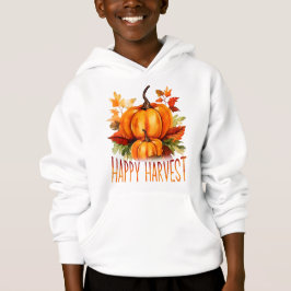 "Happy Harvest" Watercolor Pumpkin & Fall Leaves 