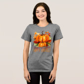 "Happy Harvest" Watercolor Pumpkin & Fall Leaves  トライブレンドＴシャツ (正面全面)