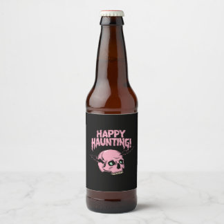 Happy Haunting Pink Skull Wine Bottle Label ビールラベル