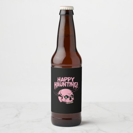 Happy Haunting Pink Skull Wine Bottle Label ビールラベル (正面)