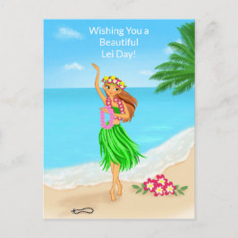 Happy Hawaiian Lei Day Hula Girl Beach ポストカード