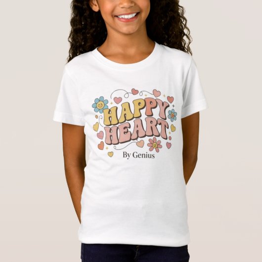 Happy Heart T-Shirt, Groovy Retro 70s Positive Quo Tシャツ (正面)