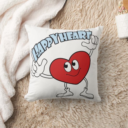 Happy Heart Throw Pillow – Cute Cartoon Design クッション (ブランケット)