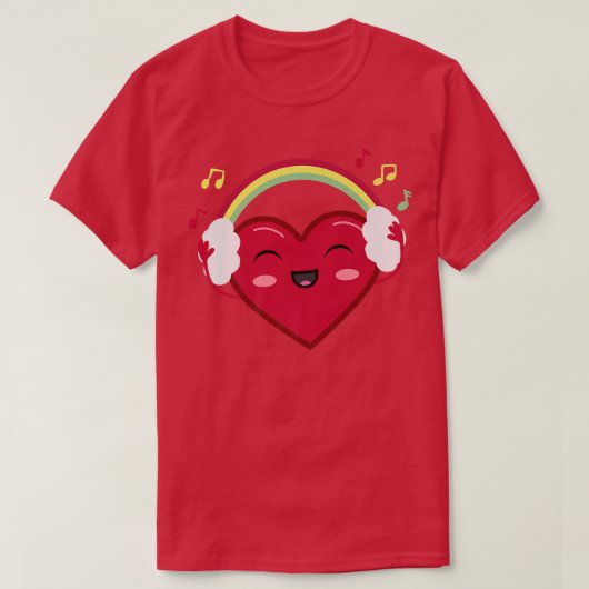 Happy Heart With Rainbow Headphones And Music Love Tシャツ (デザイン正面)