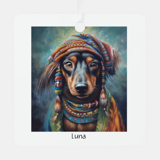 Happy Hippie Dachshandカスタマイズ メタルオーナメント (正面)