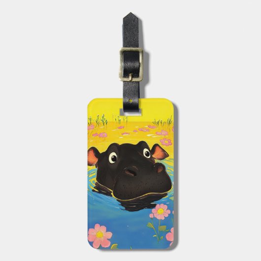 Happy Hippo in Blooming Pond ラゲッジタグ (正面縦)