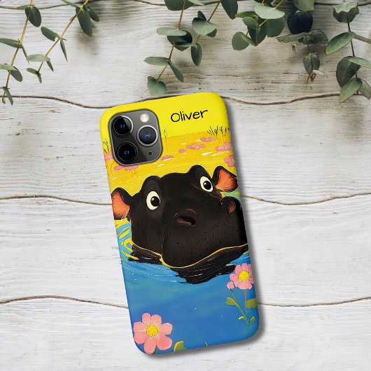 Happy Hippo in Blooming Pond Case-Mate iPhoneケース