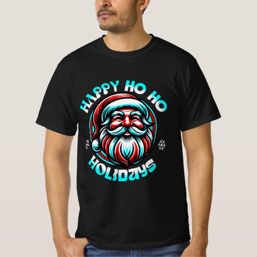 Happy Ho Ho Holidays – Cheerful Santa Design Tシャツ (正面)