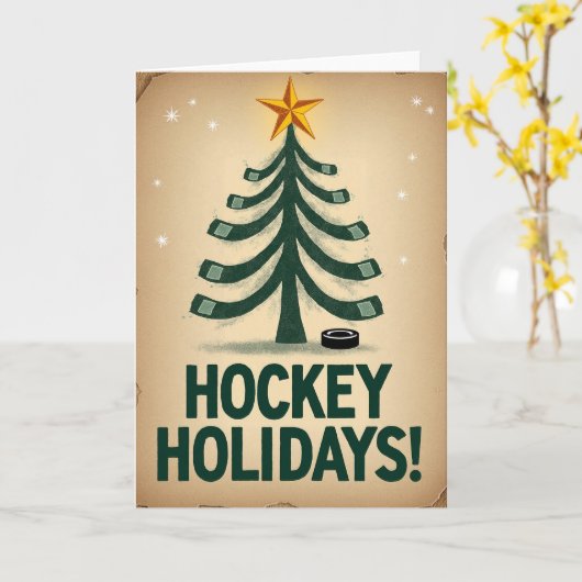 Happy Hockey Holidays カード (黄色い花)