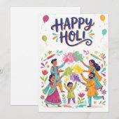 Happy Holi グリーティングカード - 家族の色の祭典 シーズンカード (正面/裏面)