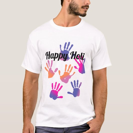 Happy Holi Colorful Handprint T-Shirt Tシャツ (正面)