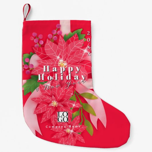 Happy Holiday New Year Business Logo  Red スモールクリスマスストッキング (正面)