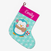 Happy Holiday Penguin ラージクリスマスストッキング (正面 (吊り時))