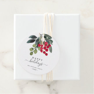 Happy Holiday Script Round Stickerを作成 フェイバータグ