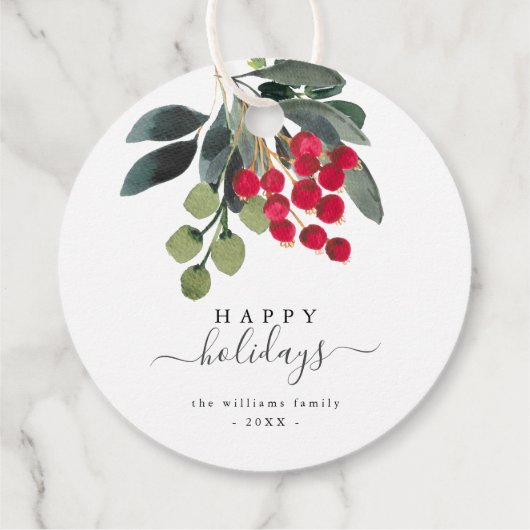 Happy Holiday Script Round Stickerを作成 フェイバータグ (裏面)