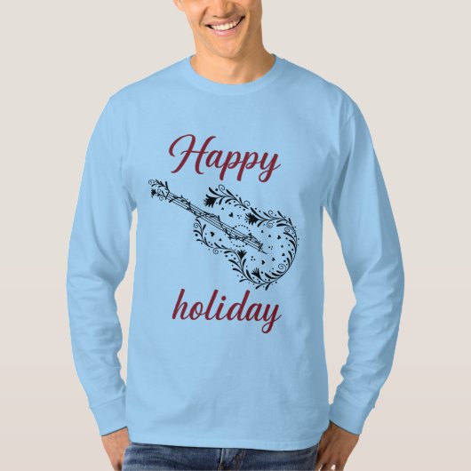 Happy Holiday Script Text Long Sleeve TShirt Music Tシャツ (正面)