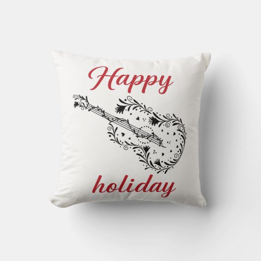 Happy Holiday Script Throw Pillow | Minimal Festiv クッション (正面)
