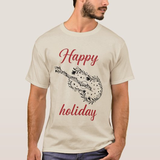 Happy Holiday Script Typography Men’s T-Shirt Tシャツ (正面)