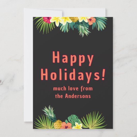 Happy Holiday, Tropical flowers on black シーズンカード (正面)