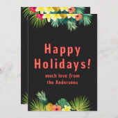 Happy Holiday, Tropical flowers on black シーズンカード (正面/裏面)