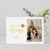 Happy Holiday Whimsical Poinsettia Christmas Photo 箔シーズンカード (立ち正面)