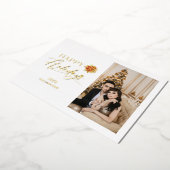 Happy Holiday Whimsical Poinsettia Christmas Photo 箔シーズンカード (回転した状態)