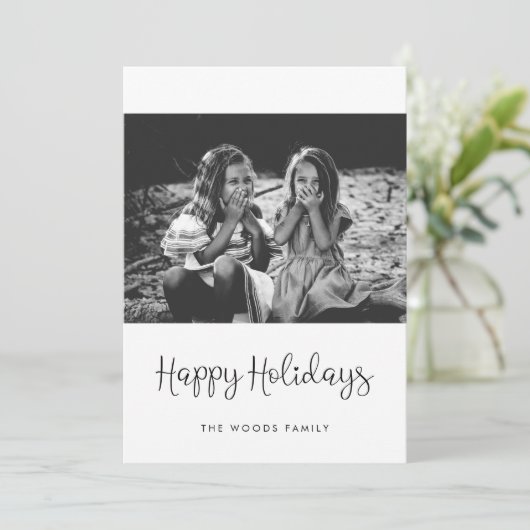 Happy Holidaysのスクリプお洒落ト写真 シーズンカード (スタンド正面)