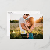 Happy Holidaysの写真モダン 箔シーズンポストカード (正面/裏面)