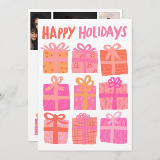 HAPPY HOLIDAYSギフトカスタムクリスマス3枚 シーズンカード (正面/裏面)