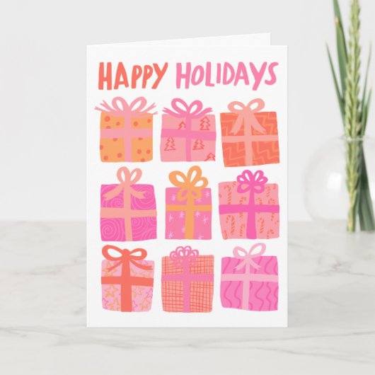 HAPPY HOLIDAYSギフトクリスマスピンクカスタムカワイイ シーズンカード (正面)