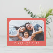 HAPPY HOLIDAYSシンプルクリスマス斜体の赤 シーズンカード (スタンド正面)