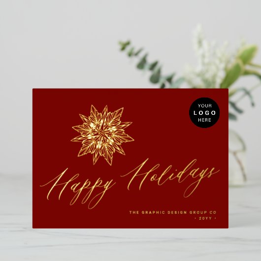 Happy Holidaysスクリプエレガントト企業のロゴ 箔シーズンカード (立ち正面)