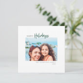 Happy Holidaysスクリプトモダンミニマリスト写真 シーズンカード (スタンド正面)