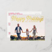 HAPPY HOLIDAYSスクリプトモダン金ゴールド写真 箔シーズンポストカード (正面/裏面)