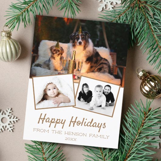 Happy Holidaysフォトコラージュ3写真 シーズンポストカード