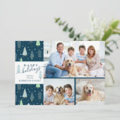 HAPPY HOLIDAYSブルーグリーンツリースクリプト3枚の写真 シーズンカード (スタンド正面)