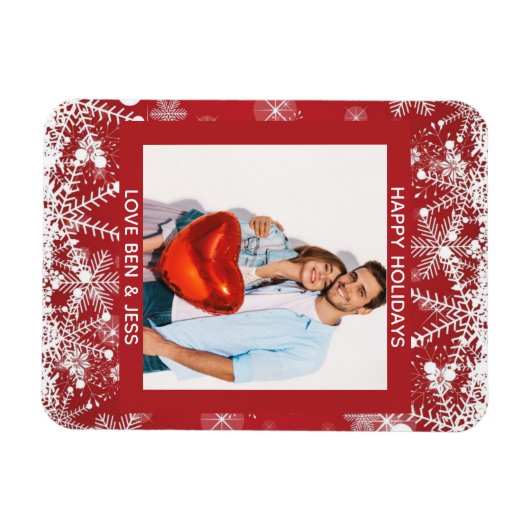 Happy Holidays写真とクリスマスメッセージ マグネット (横)