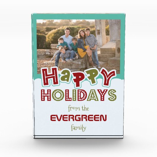 Happy Holidays写真カスタム&名前フォトブロック フォトブロック (正面)