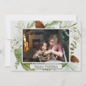 Happy Holidays冬の緑の横の写真 シーズンカード (正面)