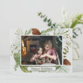 Happy Holidays冬の緑の横の写真 シーズンカード (スタンド正面)