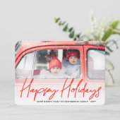 Happy Holidays手書きスクリプトの写真モダン シーズンカード (スタンド正面)