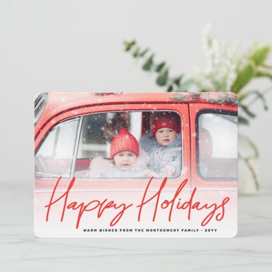 Happy Holidays手書きスクリプトの写真モダン シーズンカード (スタンド正面)