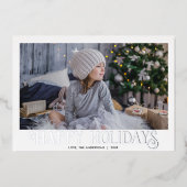 Happy Holidays書モダン道1枚 箔シーズンカード (正面)