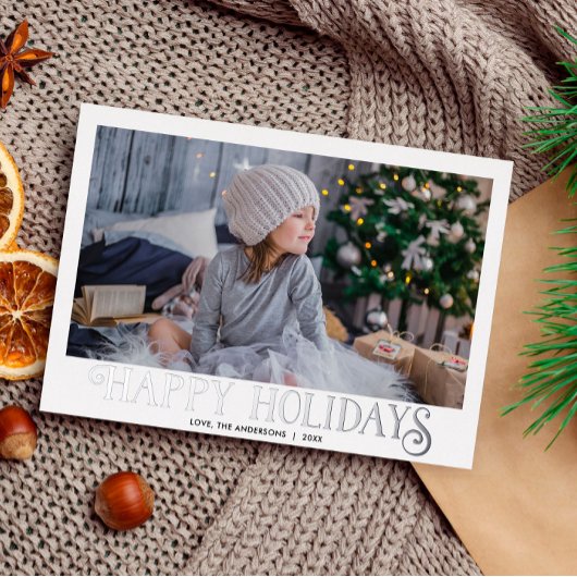 Happy Holidays書モダン道1枚 箔シーズンカード