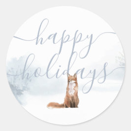 Happy Holidays エレガント スクリプト 冬の狐 ラウンドシール