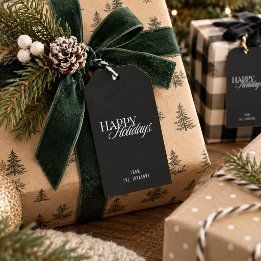 Happy Holidays | オリジナル家族用 ブラック&ホワイト ギフトタグ