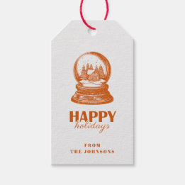Happy Holidays | オレンジとグレーのカスタマイズ可能な家族 ギフトタグ