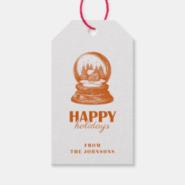 Happy Holidays | オレンジとグレーのカスタマイズ可能な家族 ギフトタグ