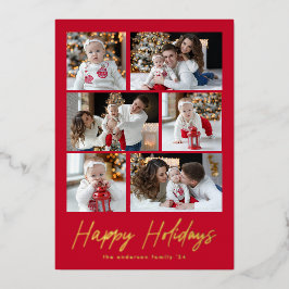 Happy Holidays ゴールド手書き風スクリプト 6枚フォトコラージュ 箔シーズンカード