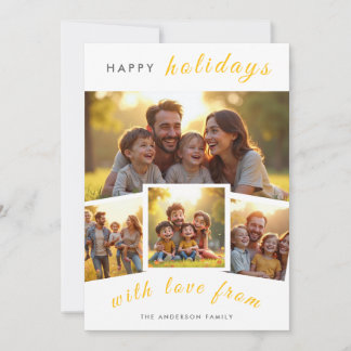 Happy Holidays | シンプルなゴールドの4枚フォトコラージュH シーズンカード